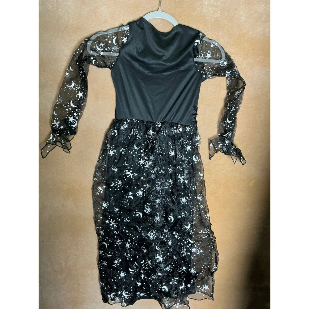 Girl's Witch Costume Black‎ with Silver Stars and Moon Halloween Dress